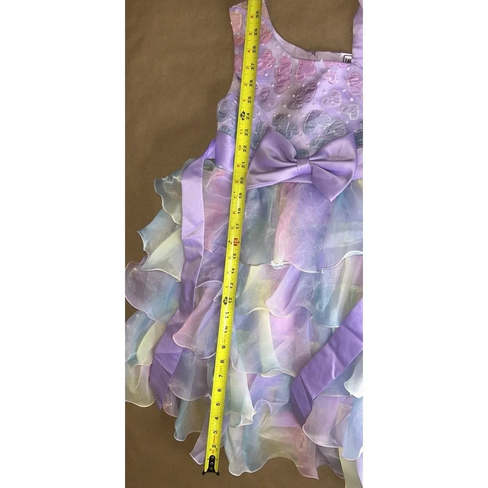 Girls Size 10 Pastel Rainbow Tiered Tulle Bow Party Dress Unbranded